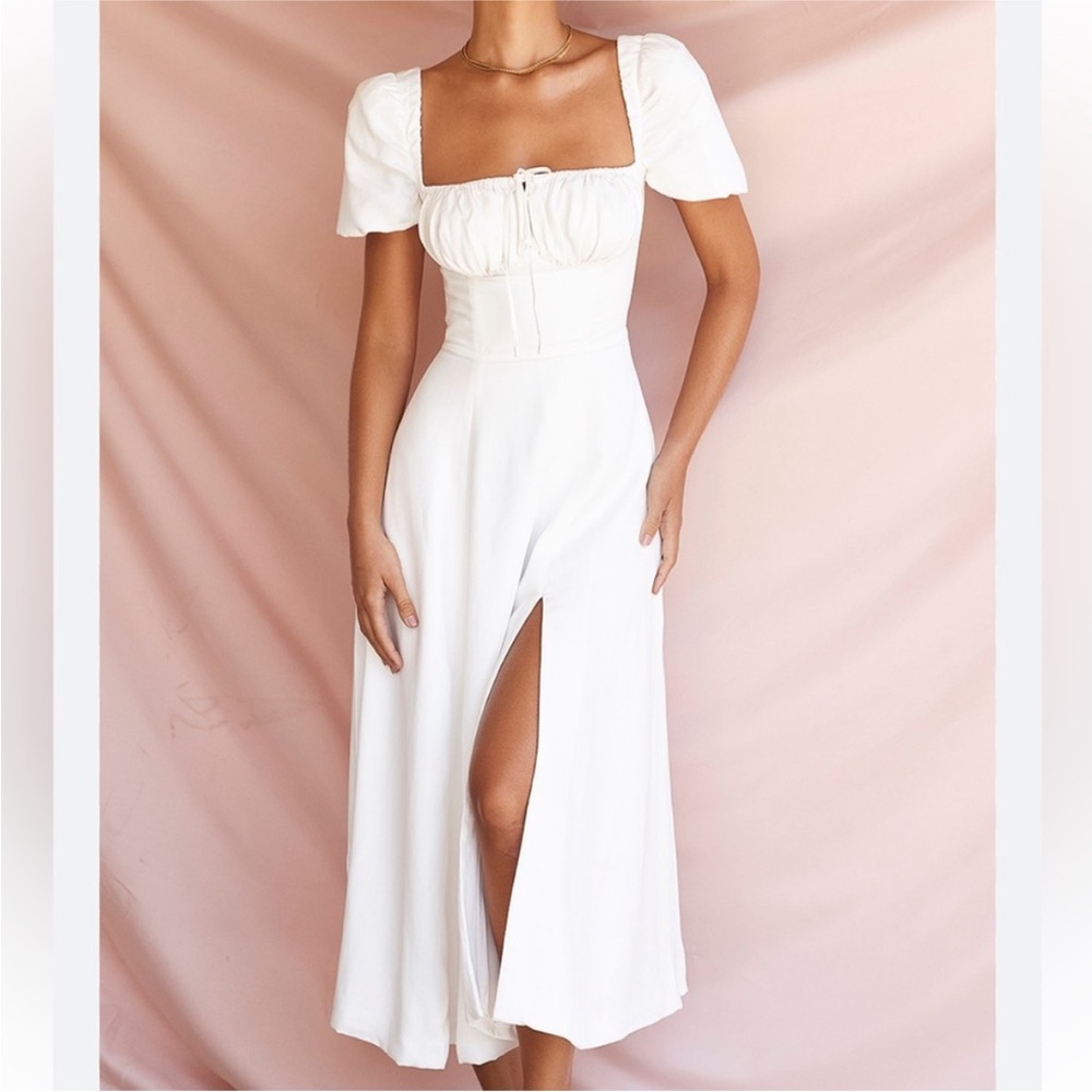 Tallulah Elegant White Puff Sleeve Midi Dress House of CB